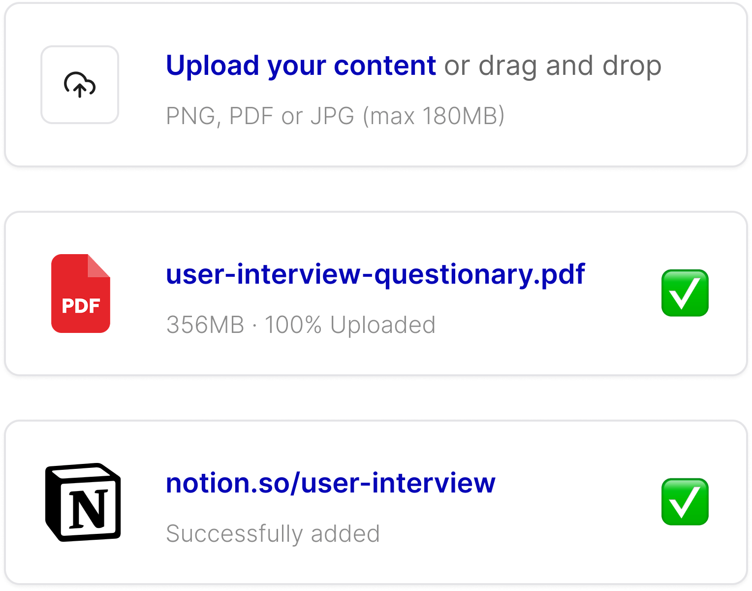 Upload documentation interface