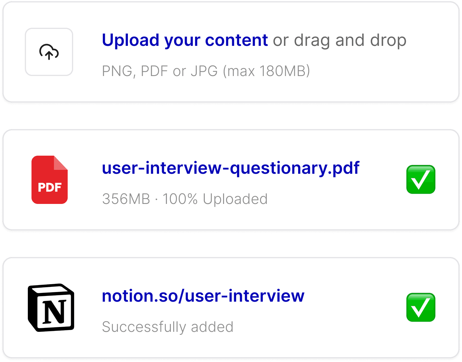 Upload documentation interface